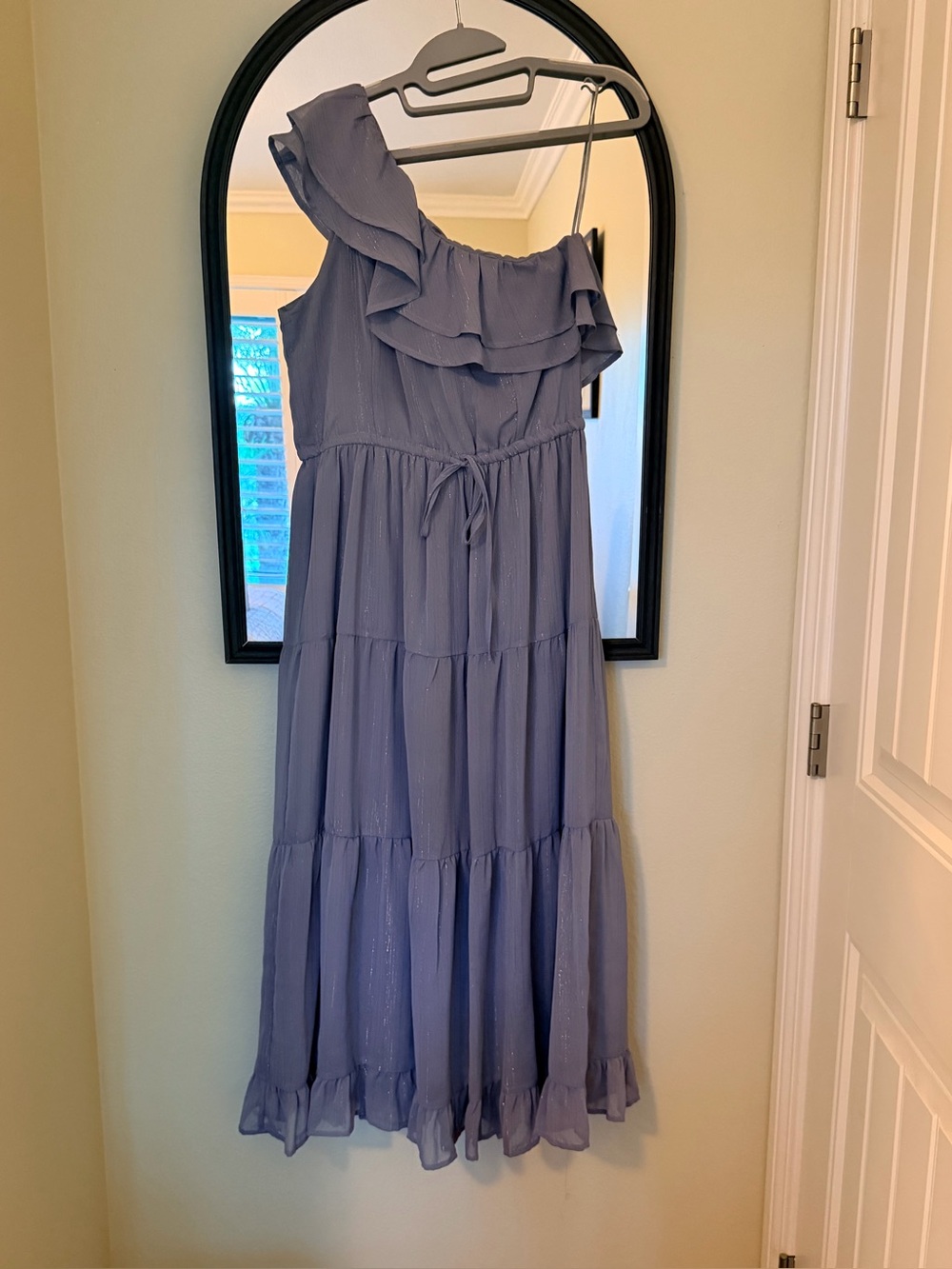 Girls One-Shoulder Ruffle Tiered Maxi Dress in Dusty Lavender